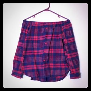 Off the shoulder flannel chill shirt